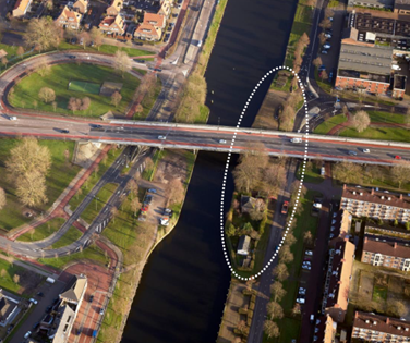 Luchtfoto met locatie ontwerpbestemmingsplan Sluiswachterskade