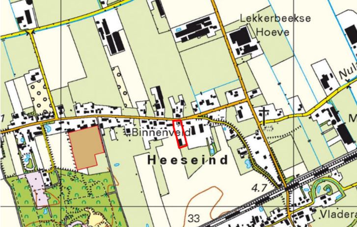 Plattegrond kaartje ligging Heeseind 35a en 37 in Nuland