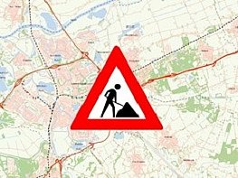 Kaart met daarop een verkeersbord voor waarschuwing werkzaamheden 